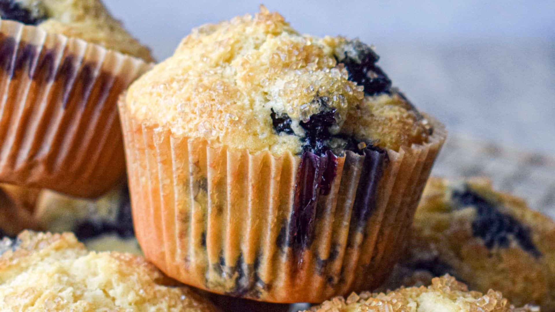 A stack of blueberry buttermilk muffins.