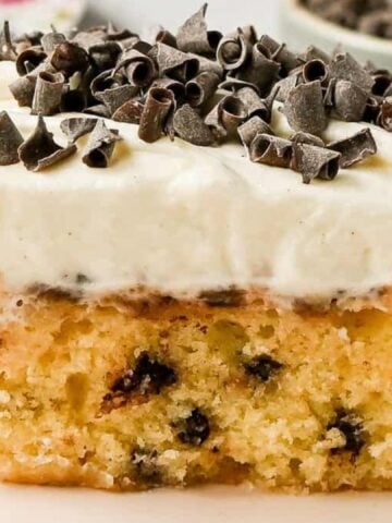 A slice of Cannoli Sheet Cake.