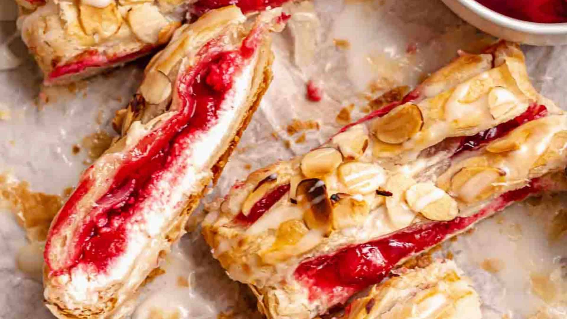 Cream Cheese Cherry Danish with Puff Pastry.