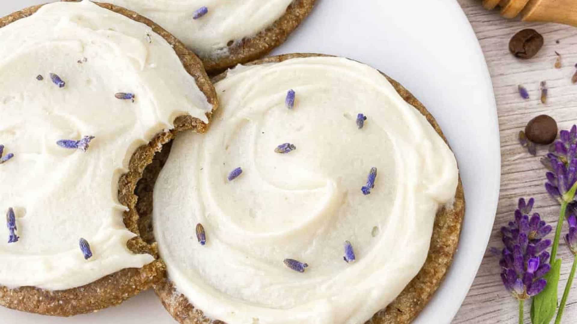 Latte cookies topped with buttercream frosting.