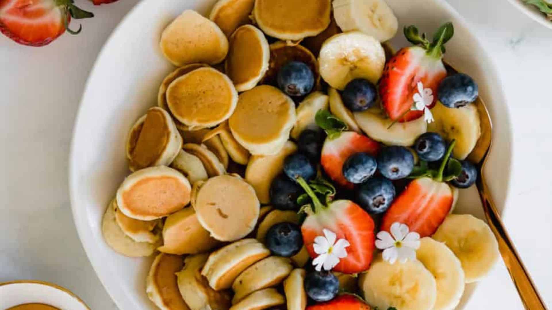 A bowl of pancake cereal.
