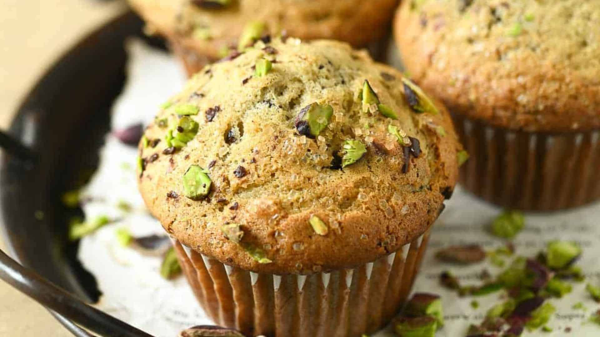 Pistachio Muffins with Chocolate Chips.