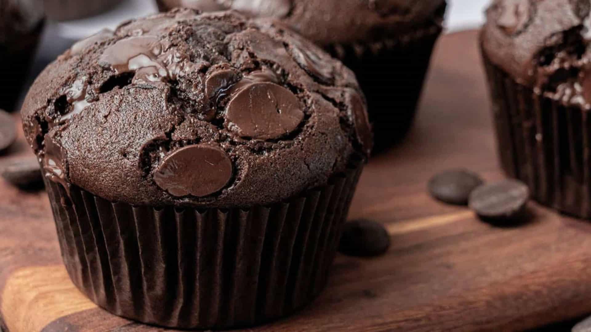 double chocolate muffins with chocolate chips