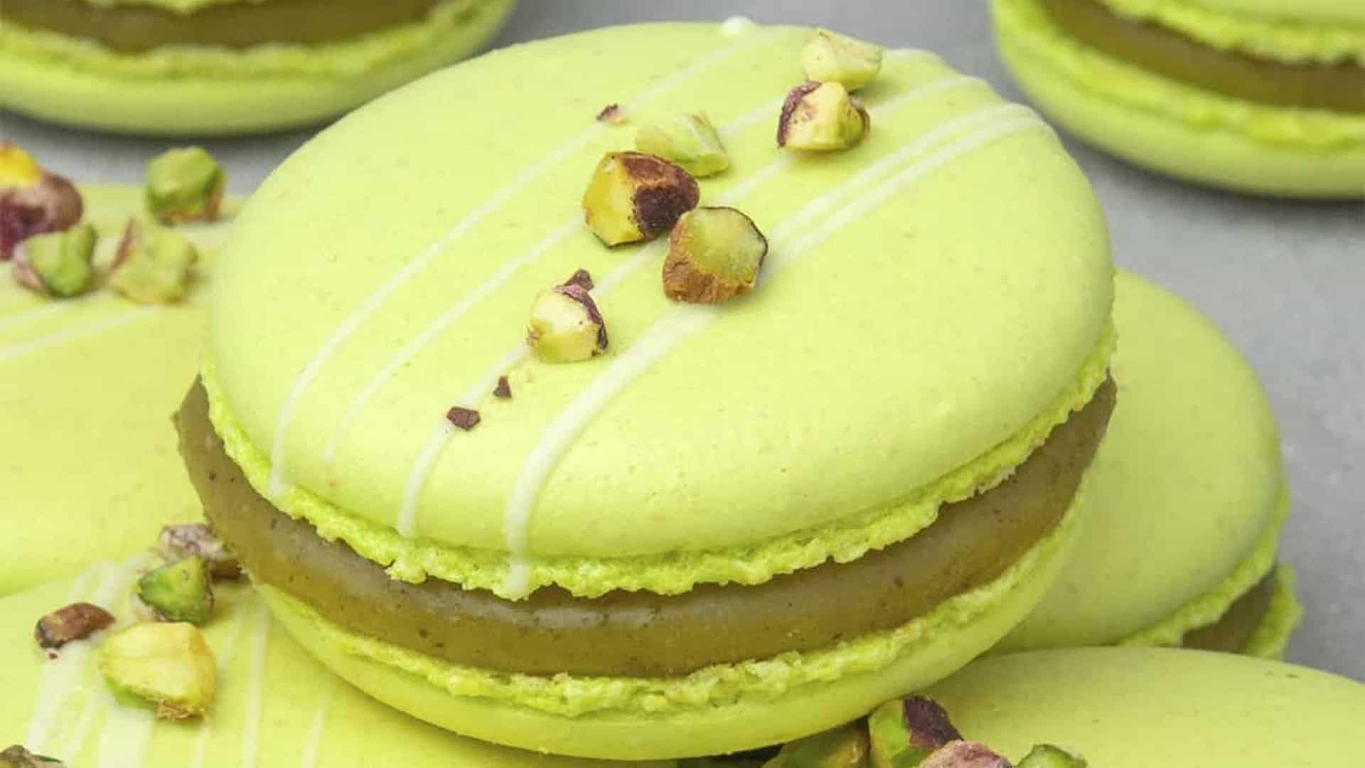 pistachio macarons with crushed nuts
