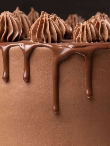 triple chocolate cake with ganache drizzle