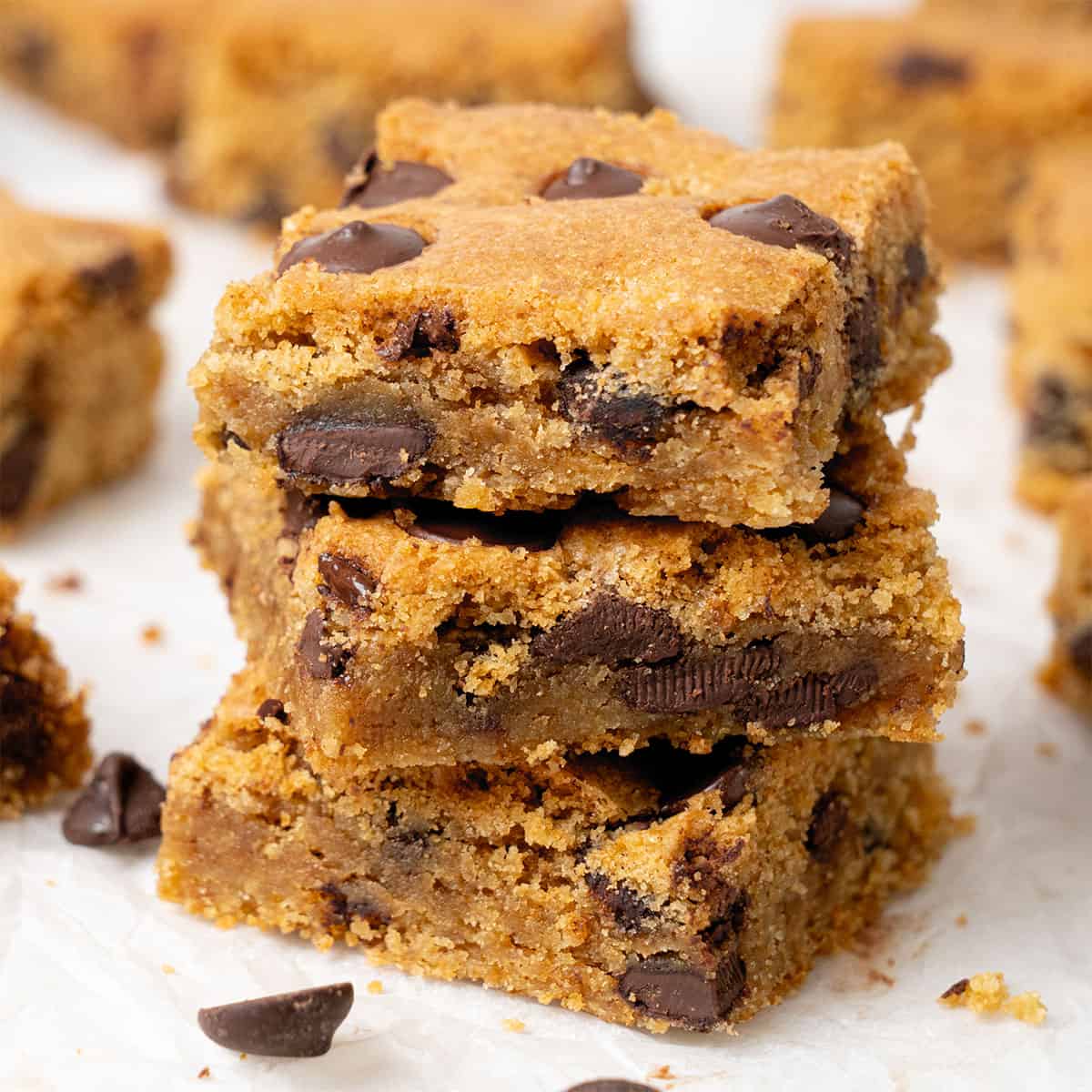 Chocolate Chip Cookie Bars on a cutting board.