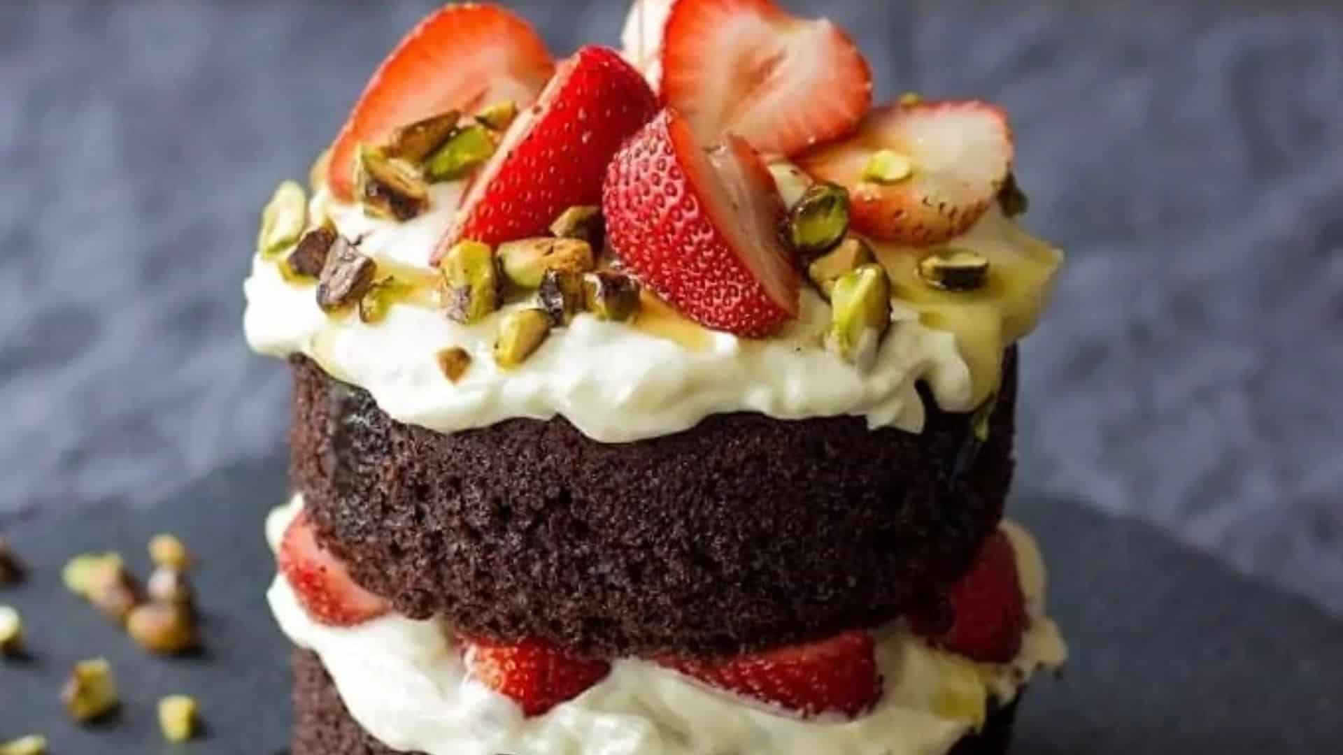 Mini Chocolate Cake For Two With Mascarpone Cream.