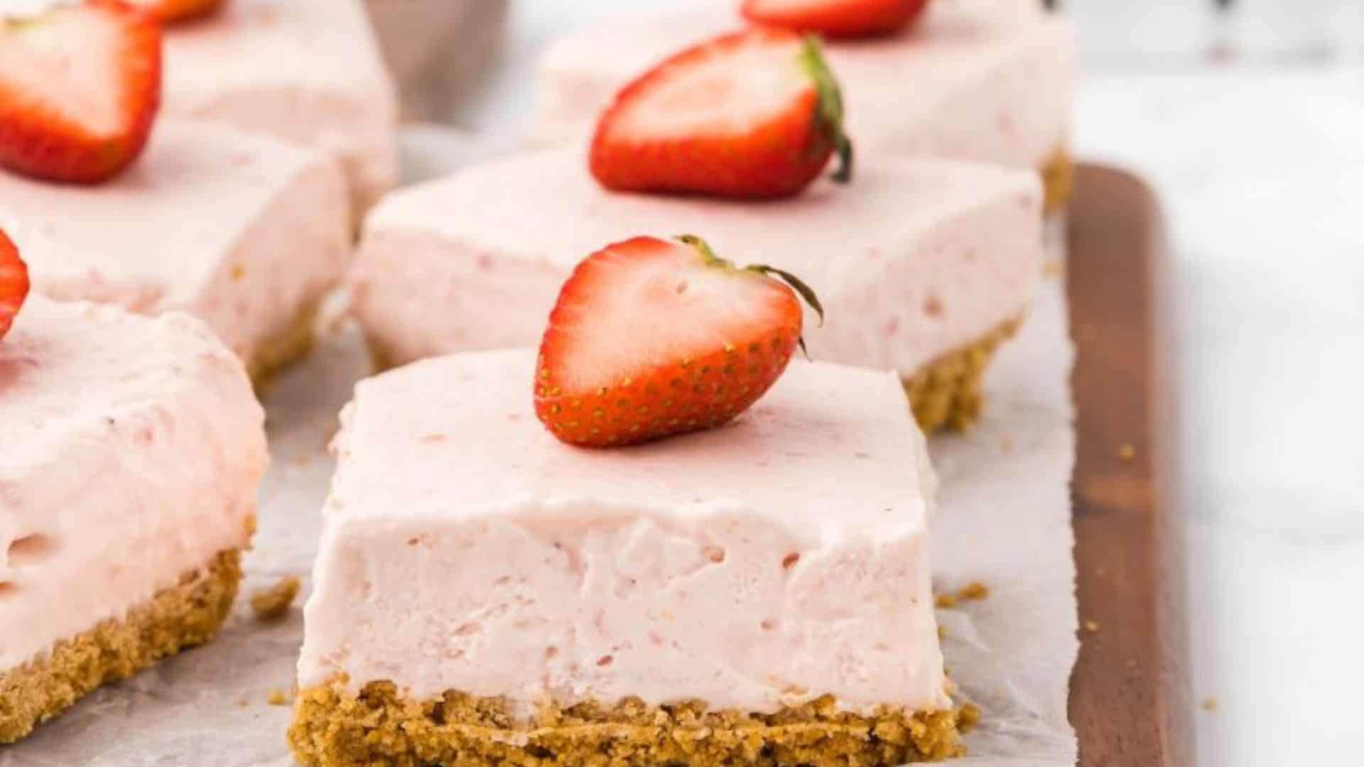 No Bake Strawberry Cheesecake Bars.