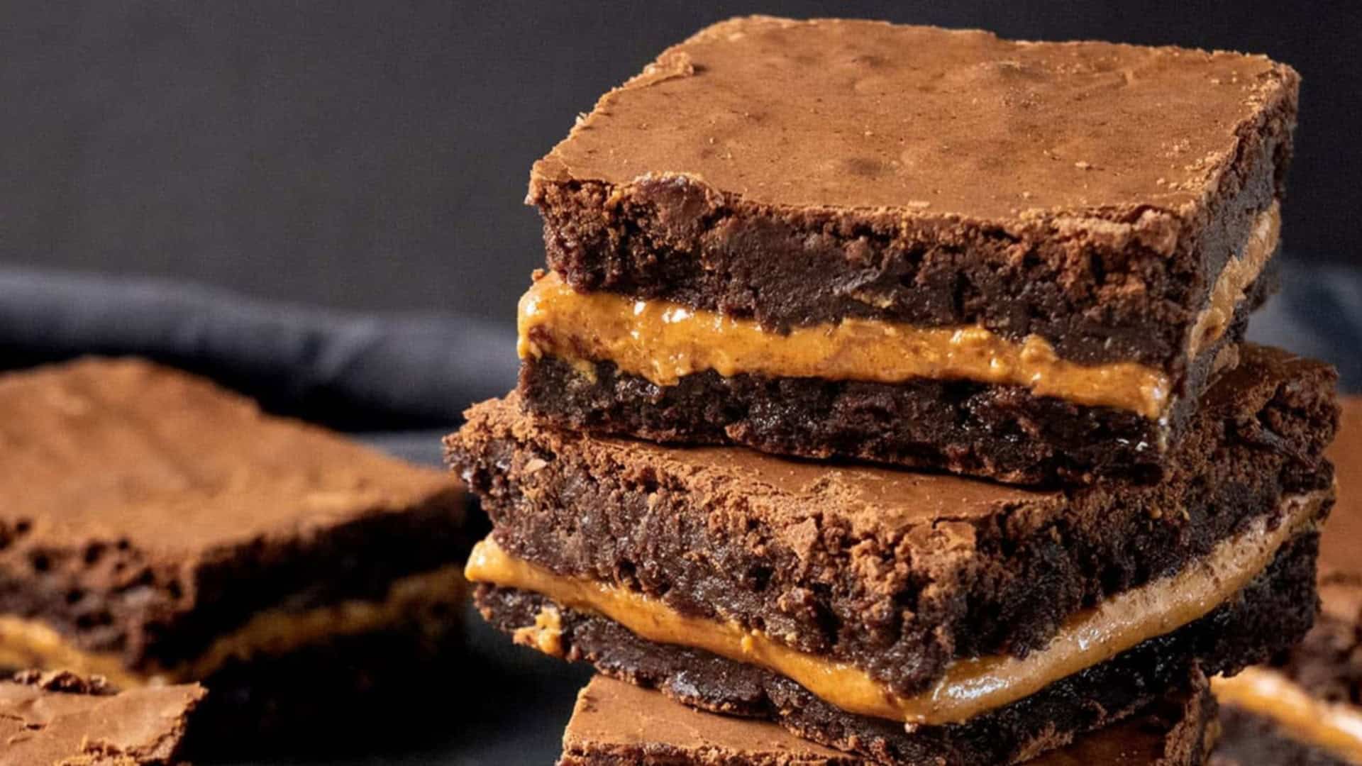 peanut butter brownies with creamy peanut butter filling