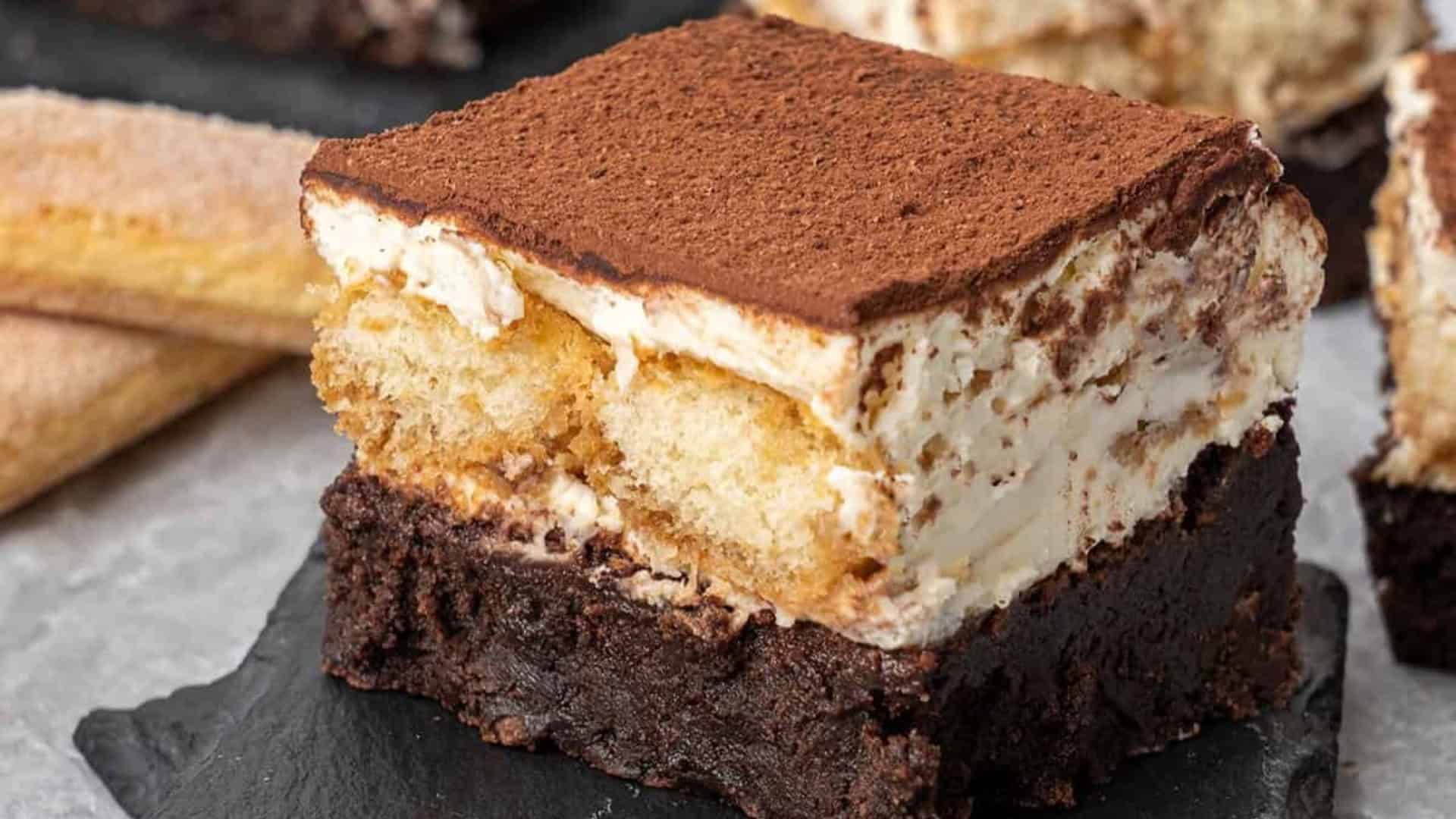 tiramisu brownie with cocoa powder