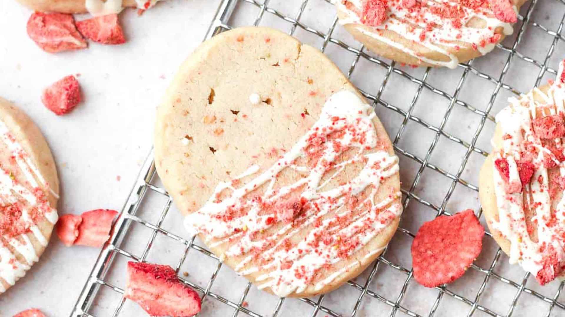 White Chocolate Strawberry Shortbread Cookies.