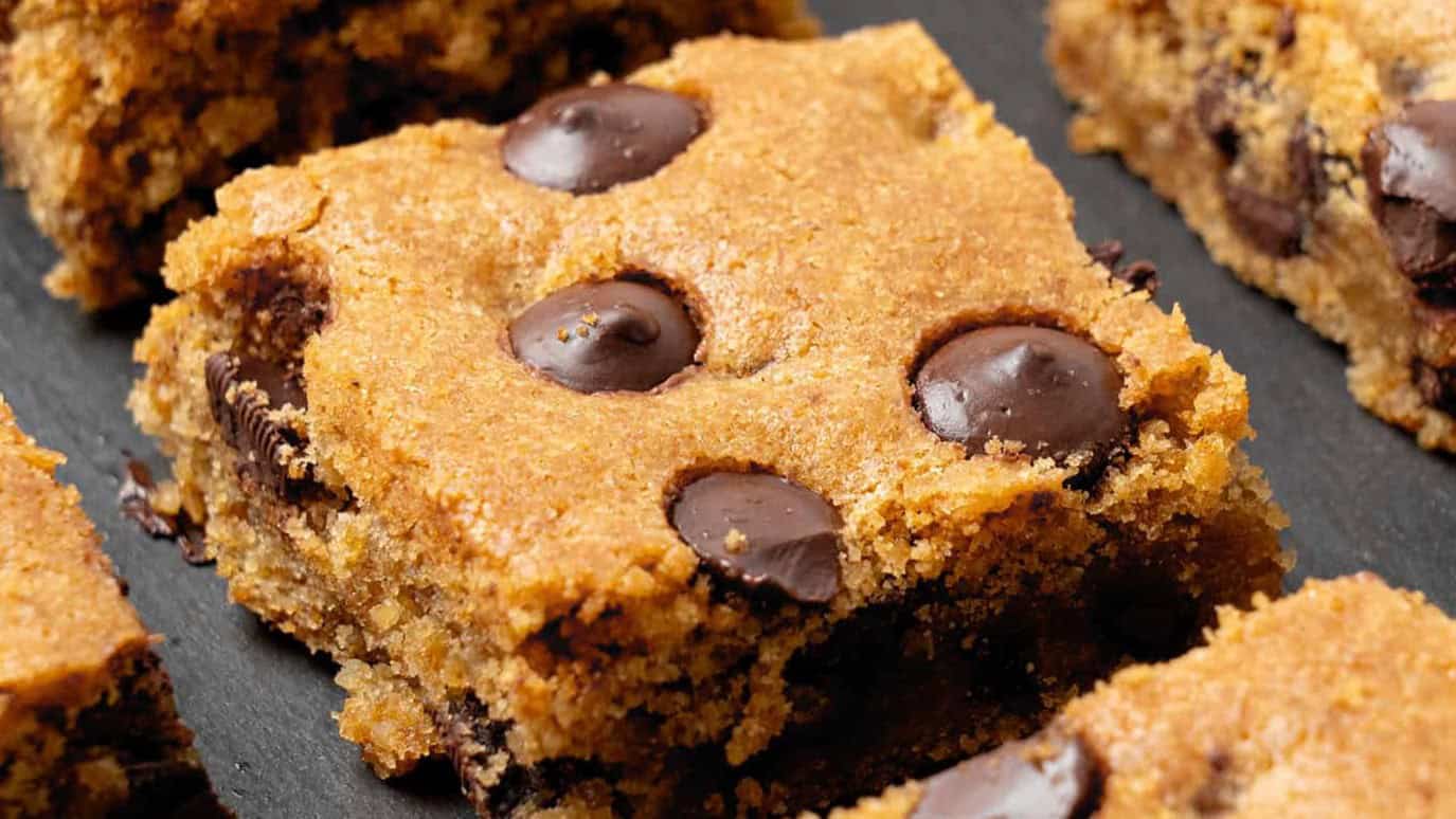 chocolate chip cookie bars cut into squares