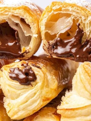 chocolate puff pastry with melted chocolate