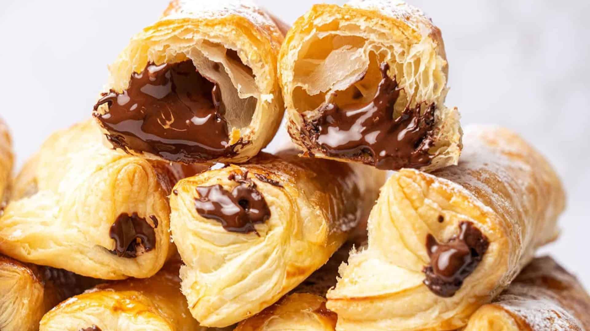 chocolate puff pastry with melted chocolate