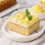 A slice of lemon sheet cake.