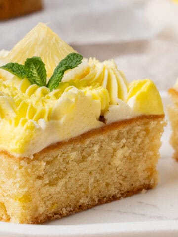 A slice of lemon sheet cake.