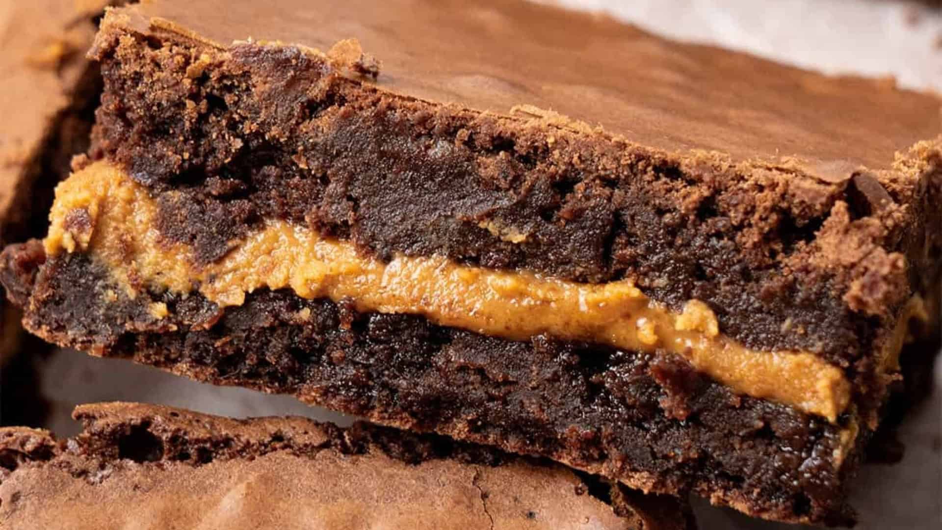 peanut butter brownie with peanut butter filling