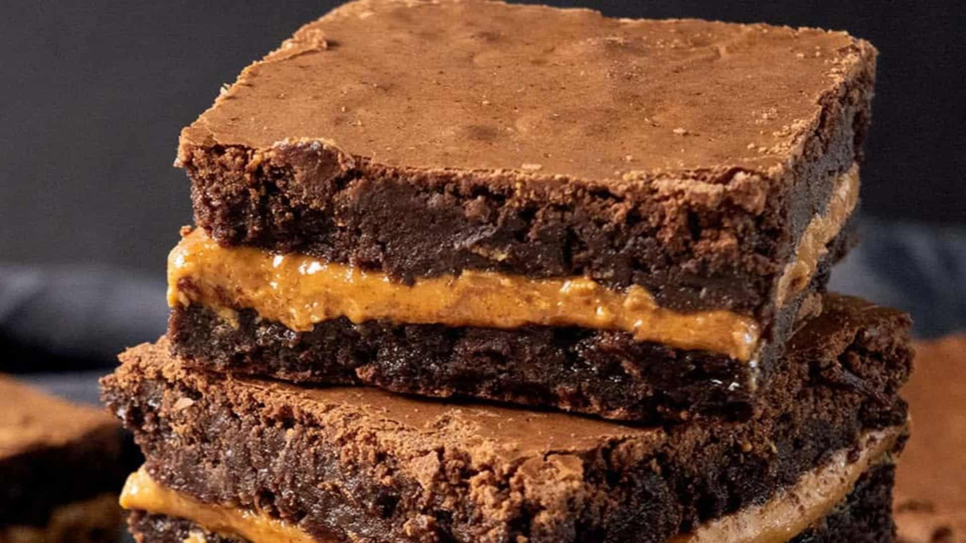 peanut butter brownies in a stack