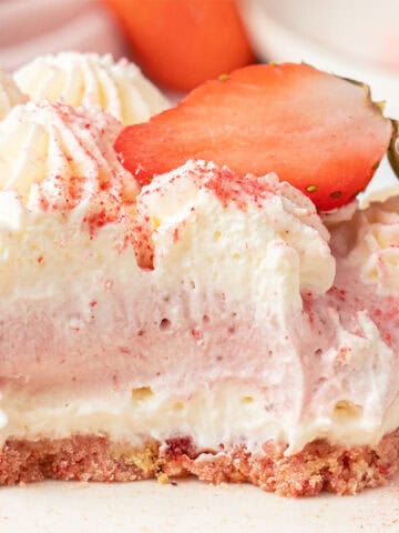 A slice of Strawberry Lasagna cake.