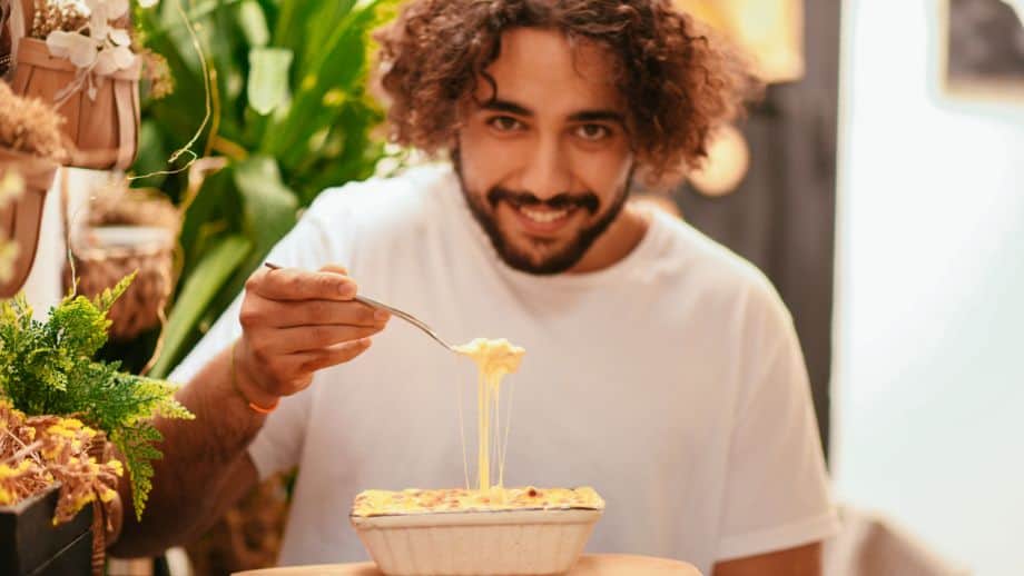 man eating.