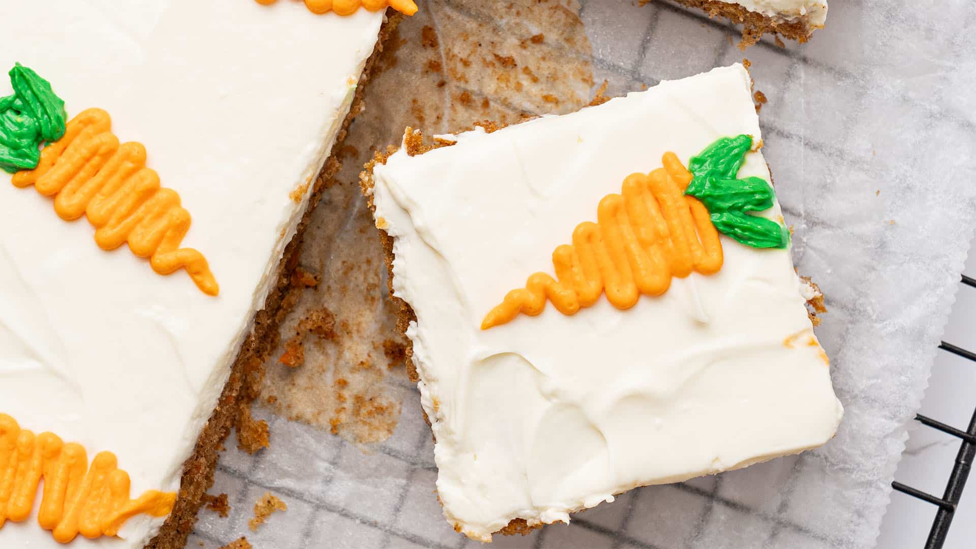 a slice of carrot sheet cake.