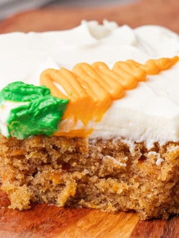 a slice of carrot sheet cake.