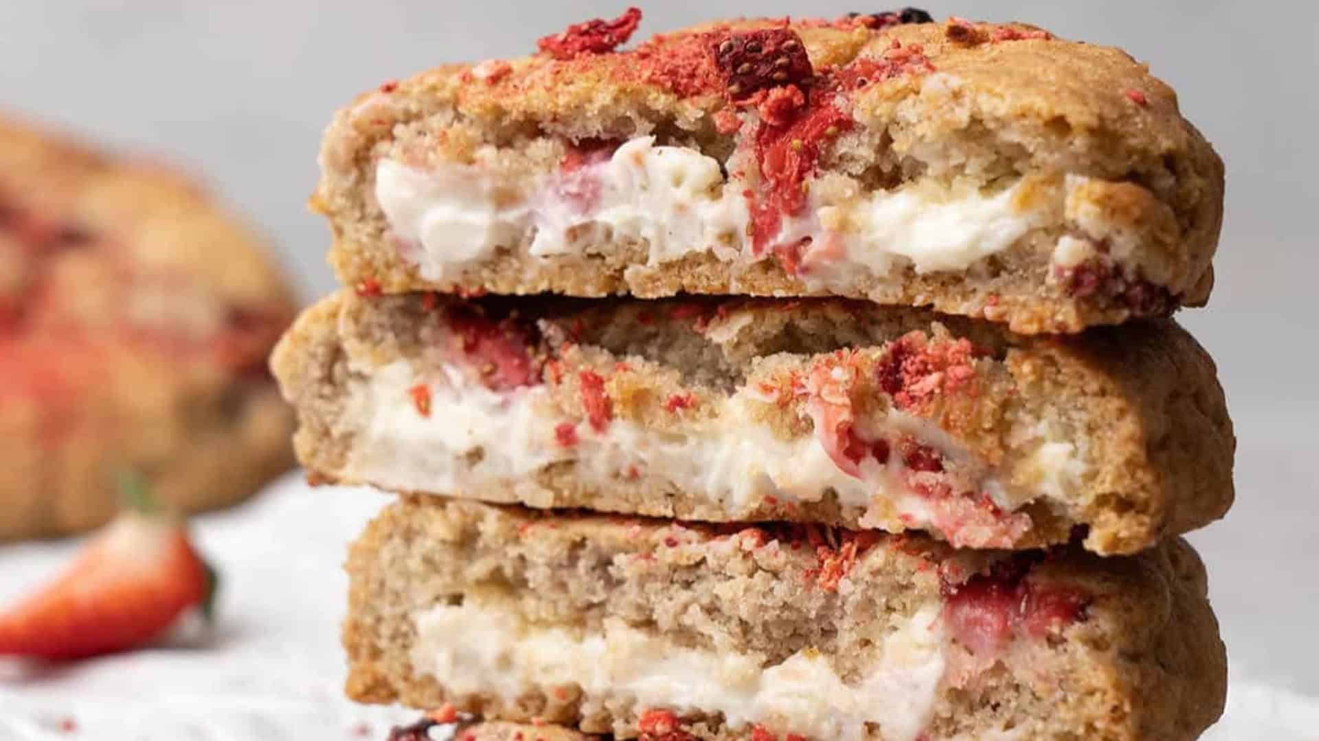 strawberry cheesecake cookies with cream cheesecake filling
