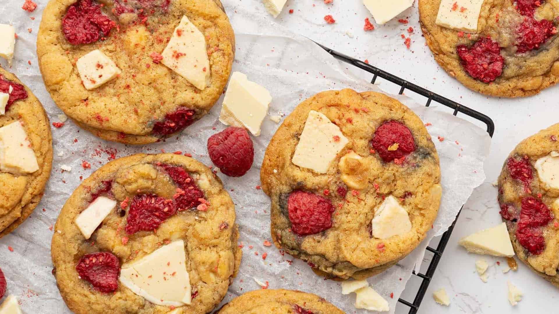 white chocolate and raspberry cookies with white chocolate chunks