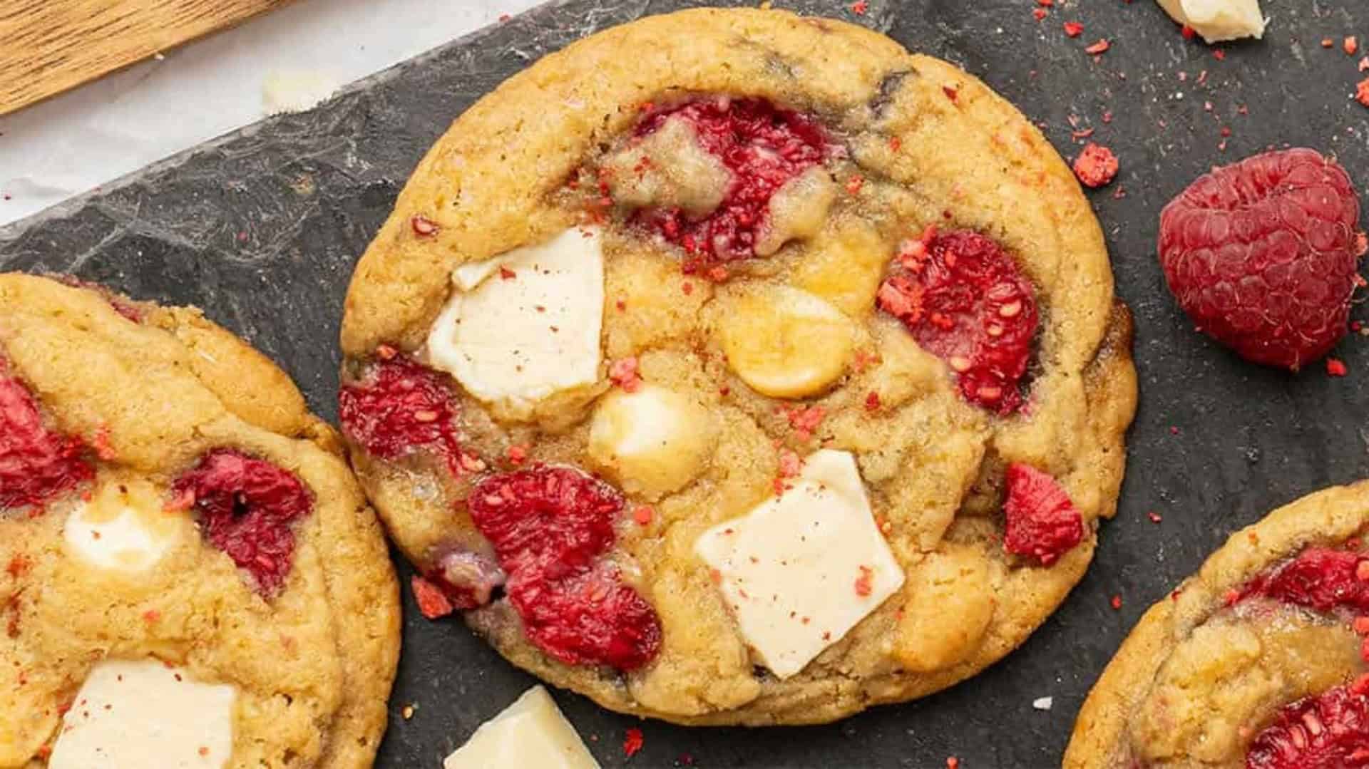 white chocolate raspberry cookie with fresh raspberry