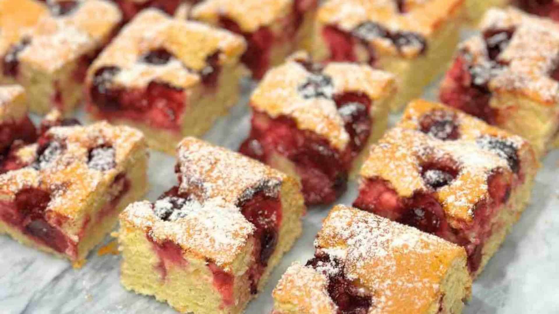 Slices of Morello Cherry Sponge Cake.