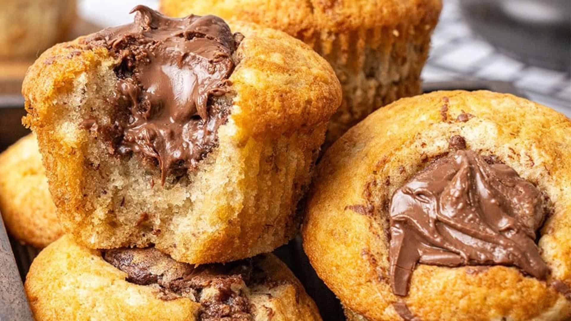 banana muffins stuffed with nutella filling