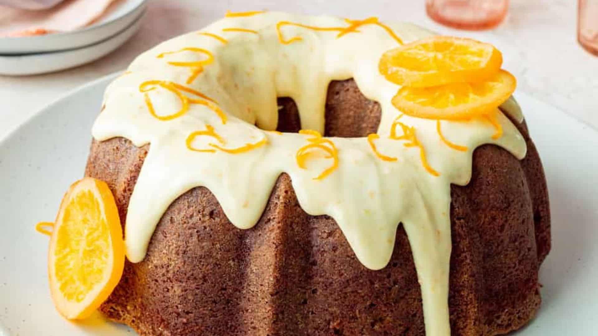 Carrot Cake Pound Cake with Orange Cream Cheese Glaze.