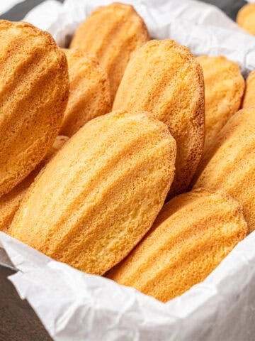 Classic french madeleines in a box.