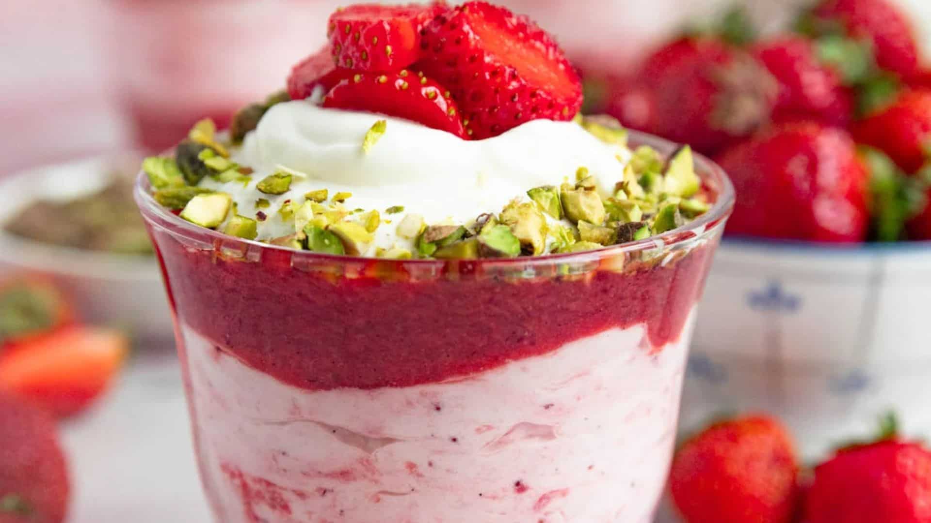 Creamy Strawberry Fool with Roasted Strawberries.