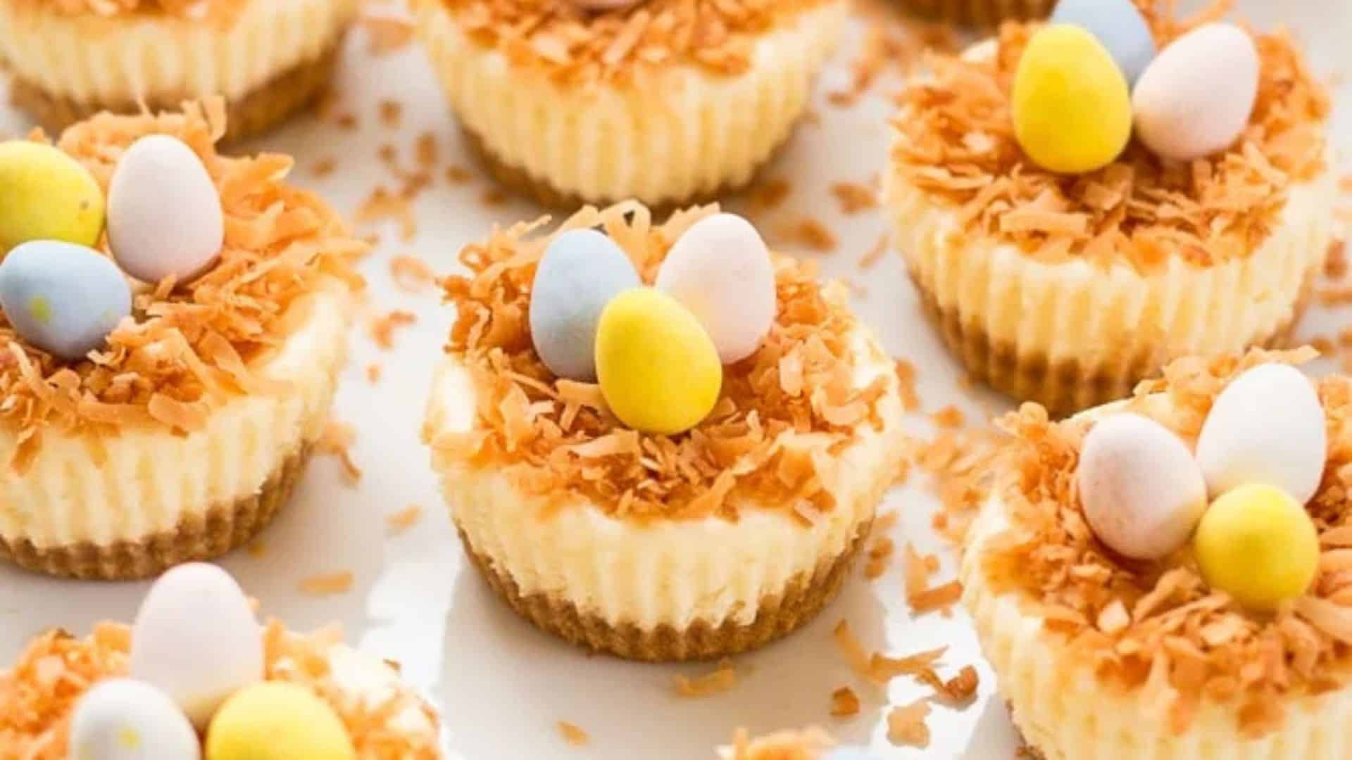 Easter Birdโs Nest Mini Cheesecakes.