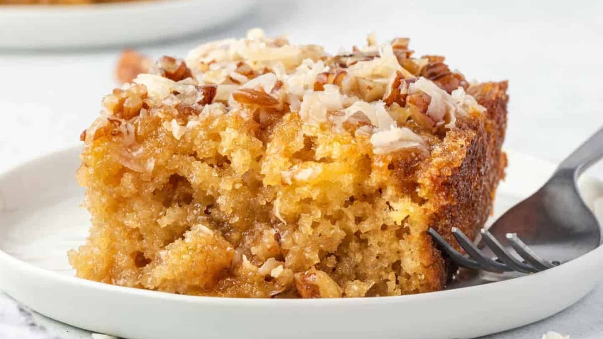 A slice of granny cake with coconut.