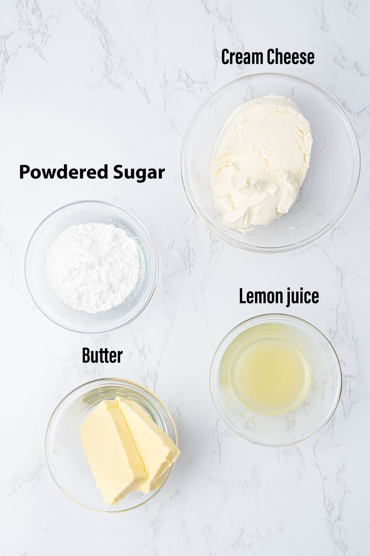 Lemon cream cheese frosting ingredients.