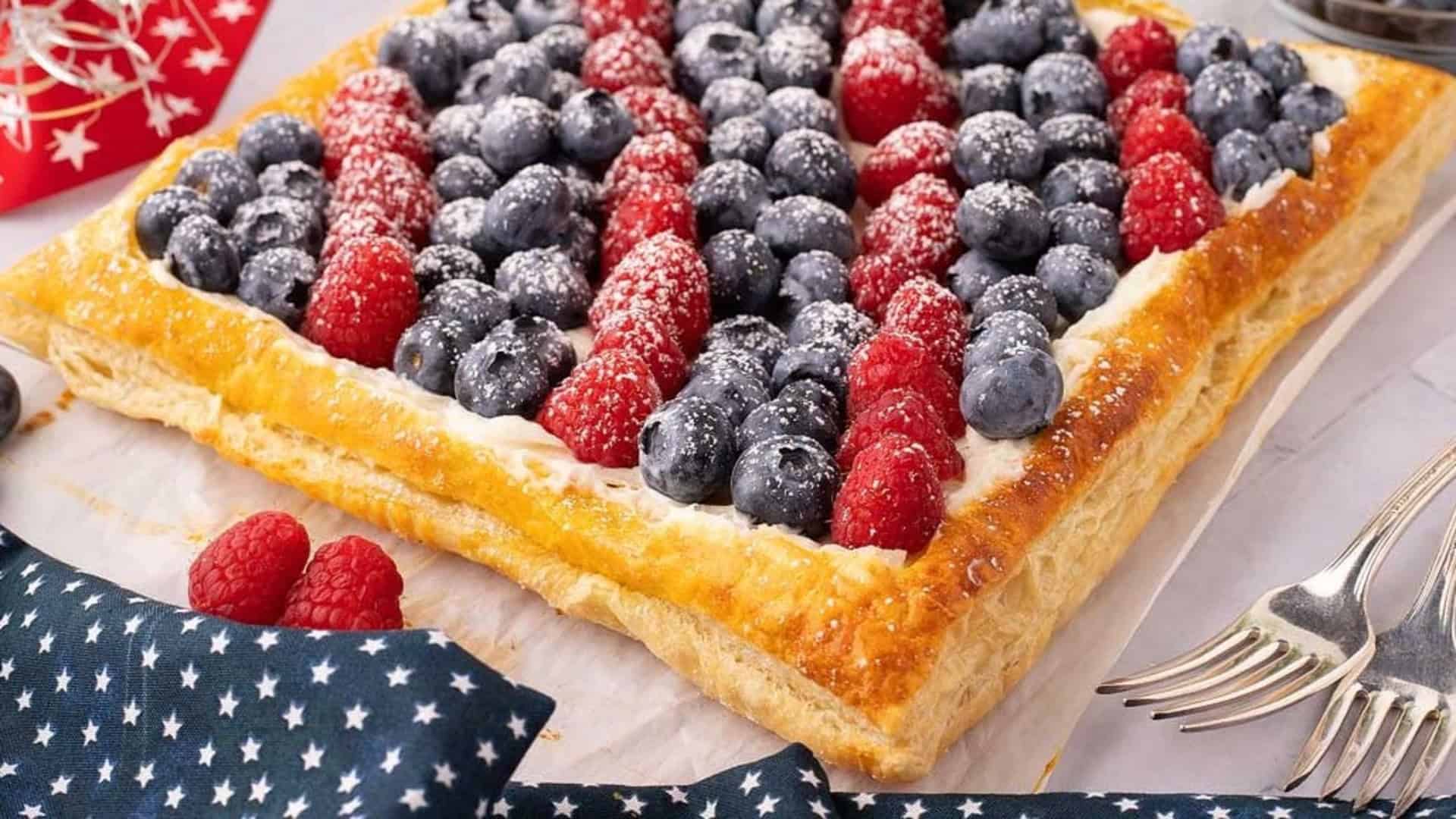 berry puff pastry with blueberries and fresh raspberries