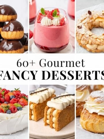 6 different fancy desserts.