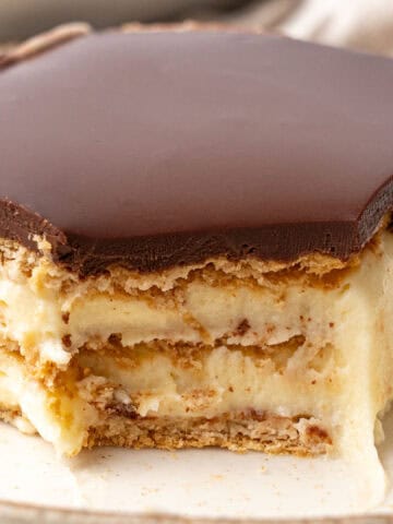 A slice of Chocolate Eclair Cake.