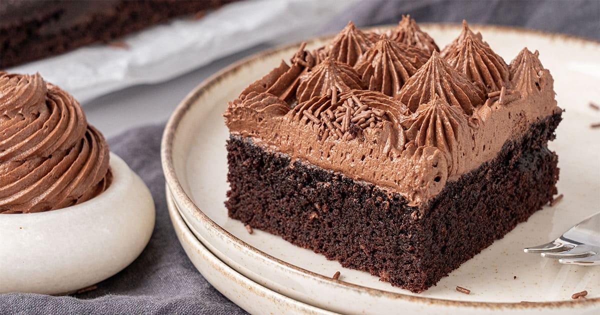 a slice of Chocolate Sheet Cake.