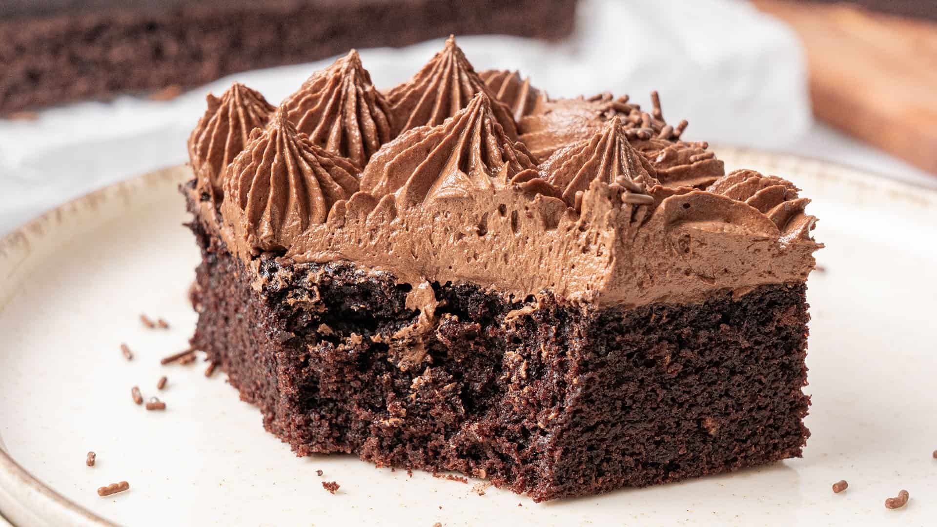 a slice of Chocolate Sheet Cake.
