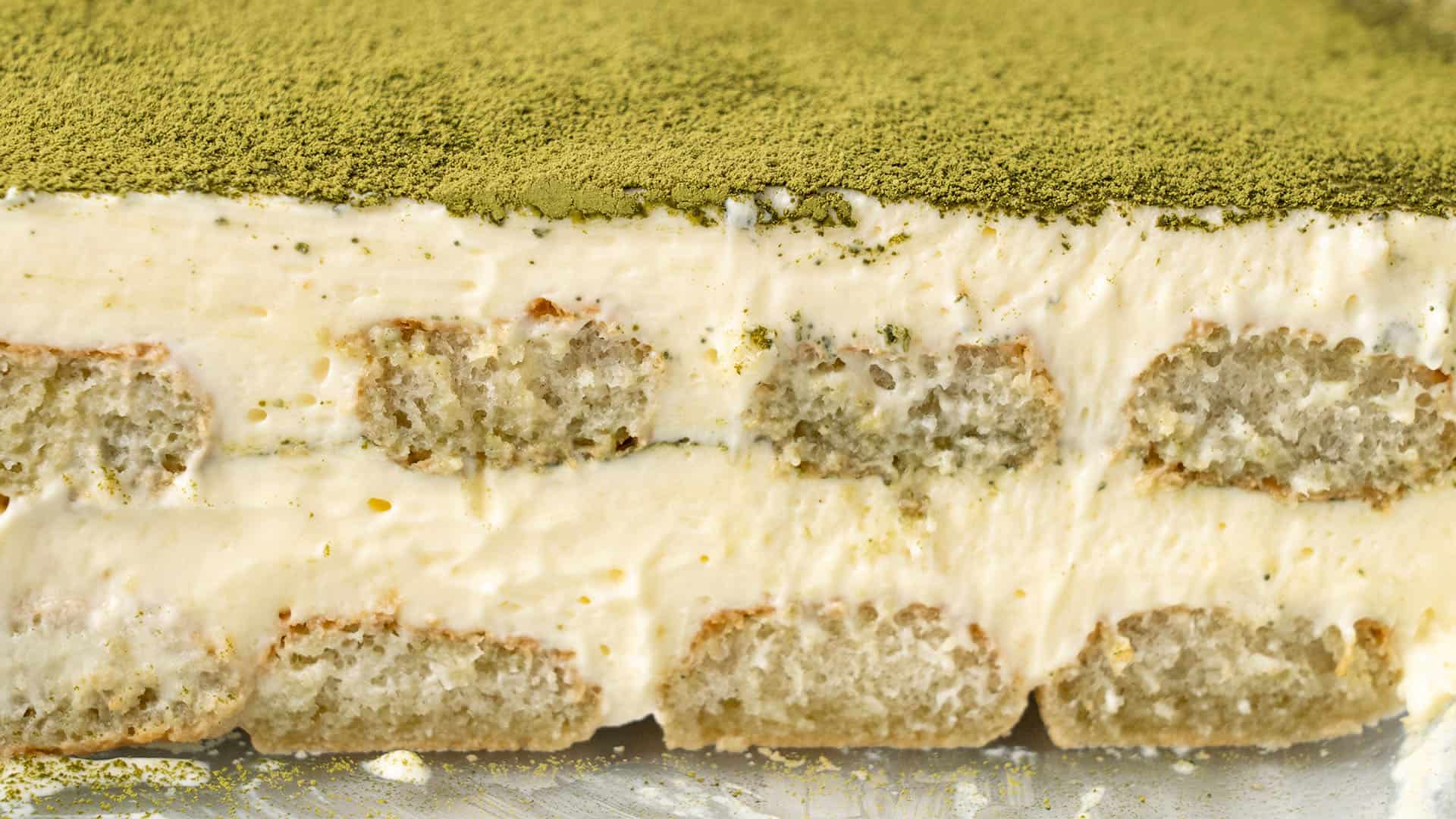 a slice of matcha tiramisu.