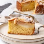 a slice of Pear Almond Cake.