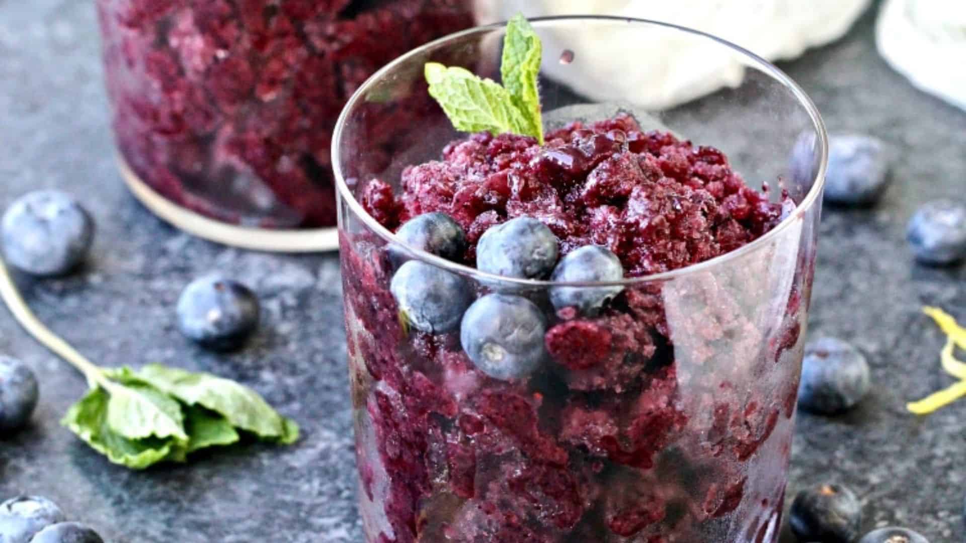 Blueberry Granita with Coconut Whipped Cream.