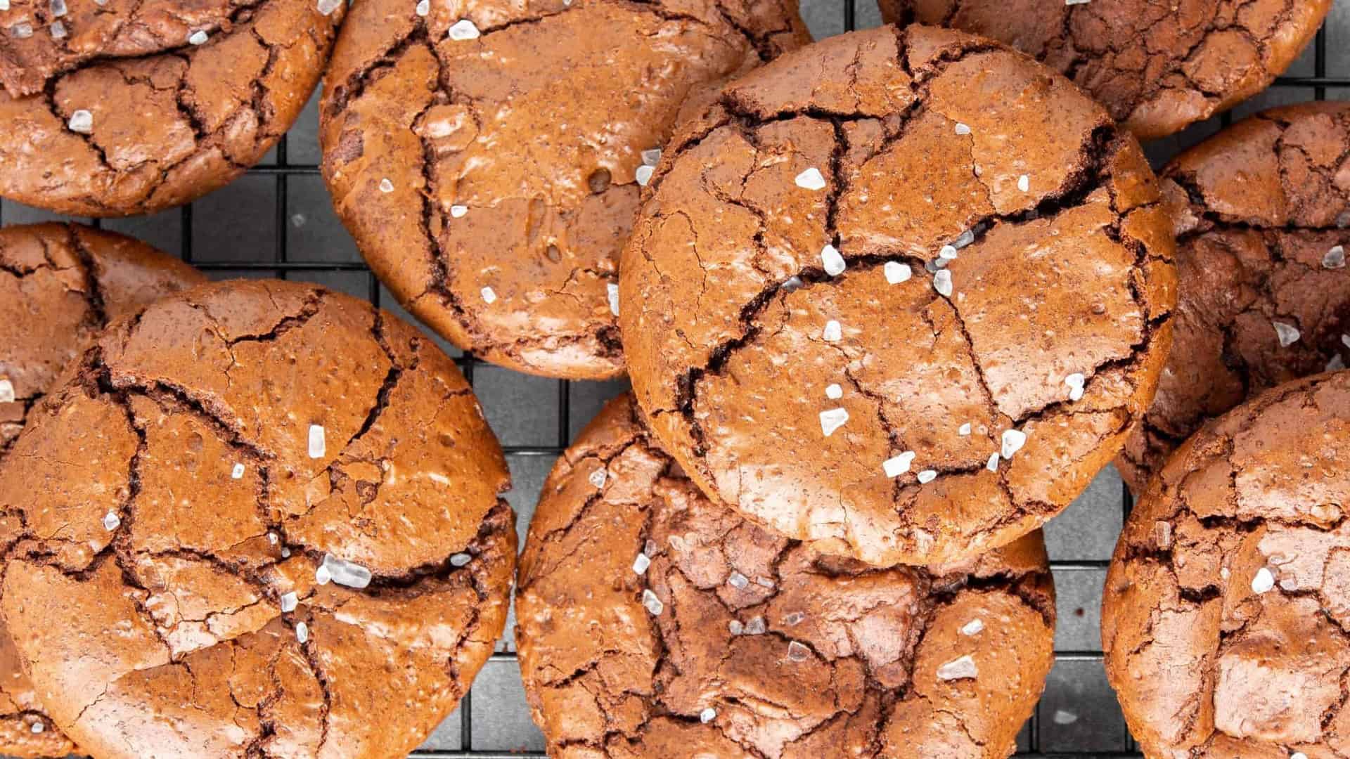 chocolate brownie cookies on a cooling rack