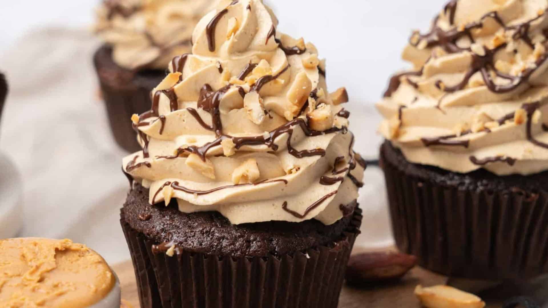 chocolate cupcakes with peanut butter frosting