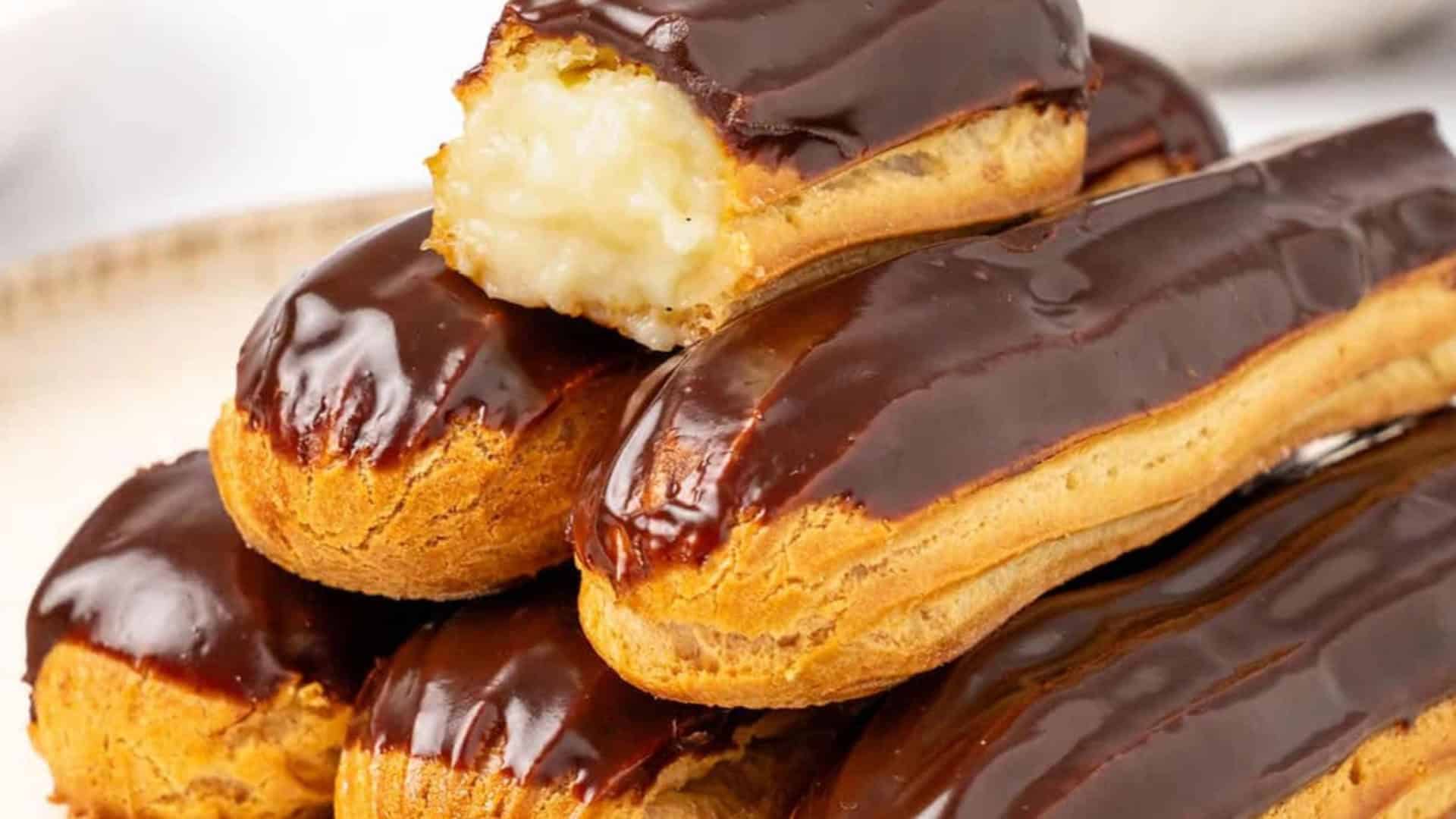 homemade French eclairs with chocolate ganache