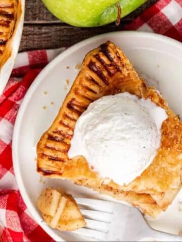 homemade apple pie with ice cream on top