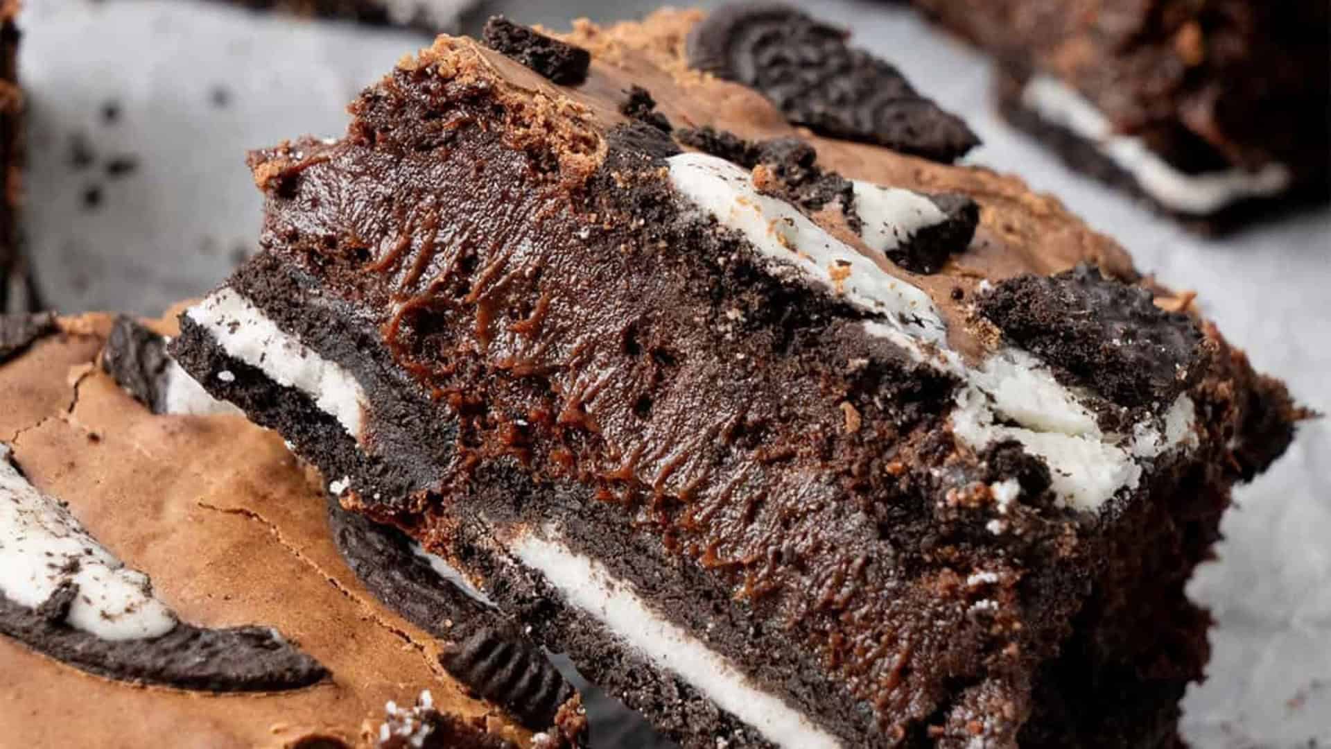 chocolate brownies made with oreo cookies